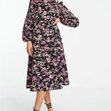 Vero Moda Exclusive Floral Midi Dress With Balloon Sleeve In Floral Print