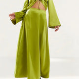 Vero Moda Satin Maxi Skirt In Olive