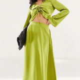 Vero Moda Satin Maxi Skirt In Olive