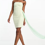 Vesper Bandeau Mini Dress With Drape Detail In Sage Green