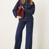 Vila Cinched Waist Denim Shirt Co-ord in Dark Blue Denim