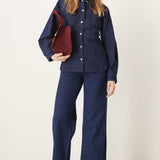 Vila Cinched Waist Denim Shirt Co-ord in Dark Blue Denim