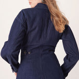 Vila Cinched Waist Denim Shirt Co-ord in Dark Blue Denim