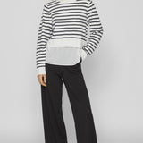Vila Hybrid Stripe Top And Shirt Look In Navy And White