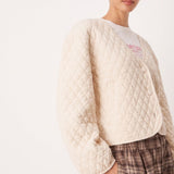 Vila Quilted Soft Jersey Cropped Bomber Jacket in Cream