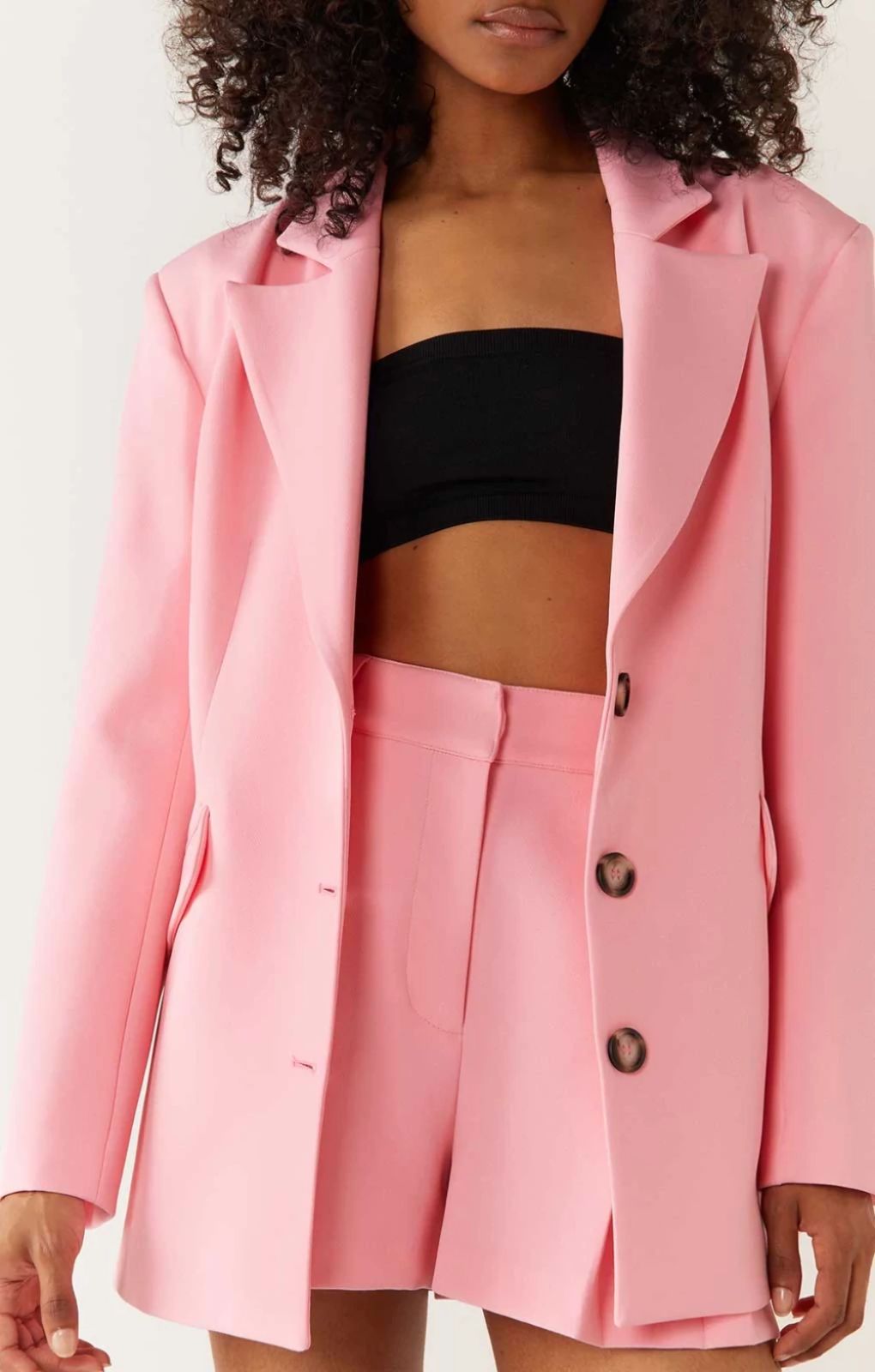 Warehouse Baby Pink Tailored Cinched Waist Blazer
