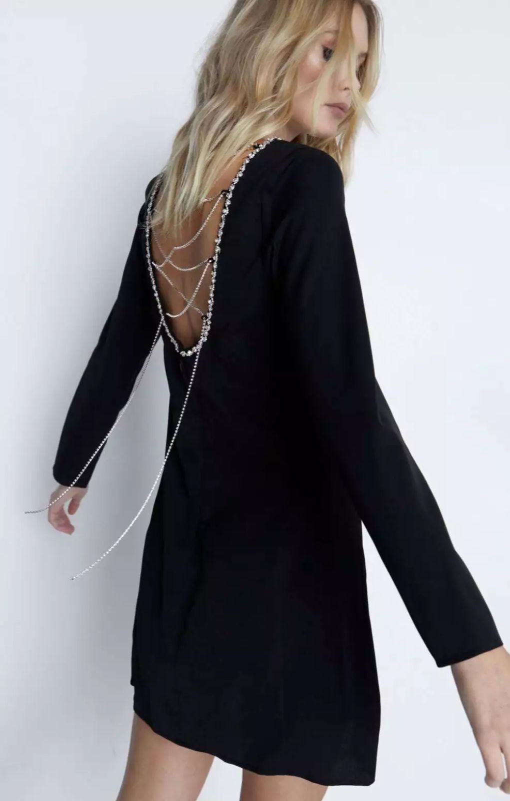 Warehouse Crystal Drape Back Detail Mini Dress