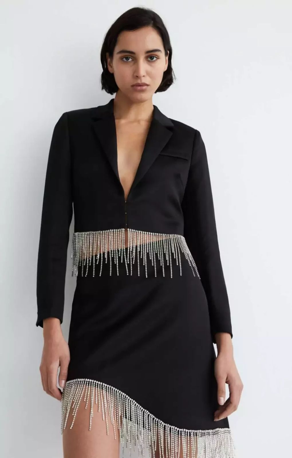 Warehouse Diamante Trim Cropped Blazer