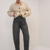 Nobody's Child Washed Black High Rise Putney Barrel Leg Jeans