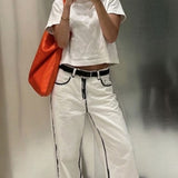 Glamorous White-Black Edges Wide-Leg Jeans