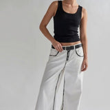 Glamorous White-Black Edges Wide-Leg Jeans