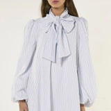 Glamorous White Blue Stripe Bow Mini Dress