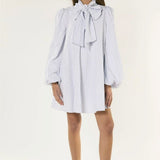 Glamorous White Blue Stripe Bow Mini Dress