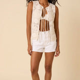 Nobody's Child White Crochet Tie Front Waistcoat
