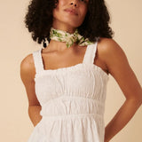Nobody's Child White Floral Embroidered Ruched Bodice Top