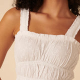 Nobody's Child White Floral Embroidered Ruched Bodice Top