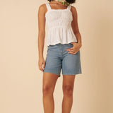 Nobody's Child White Floral Embroidered Ruched Bodice Top