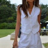 Glamorous White Loose-Fit High-Waisted-Shorts