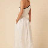 Nobody's Child White One Shoulder Crochet Trim Sabrina Midi Dress