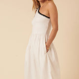 Nobody's Child White One Shoulder Crochet Trim Sabrina Midi Dress