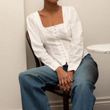 Nobody's Child White Seersucker Button Down Blouse