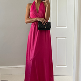Y.A.S Satin Multiway Halterneck Maxi Dress In Vibrant Pink