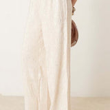 YAS Shimmer Crinkle Wide Leg Trouser in Sandshell
