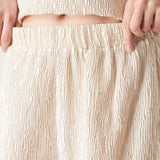 YAS Shimmer Crinkle Wide Leg Trouser in Sandshell