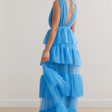 Lexi Zendaya Blue Tulle Plunge Maxi Dress