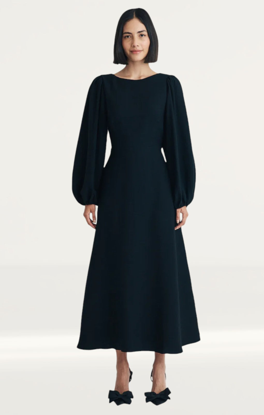 Nobody's Child Black Balloon Sleeve Zola Midi Dress