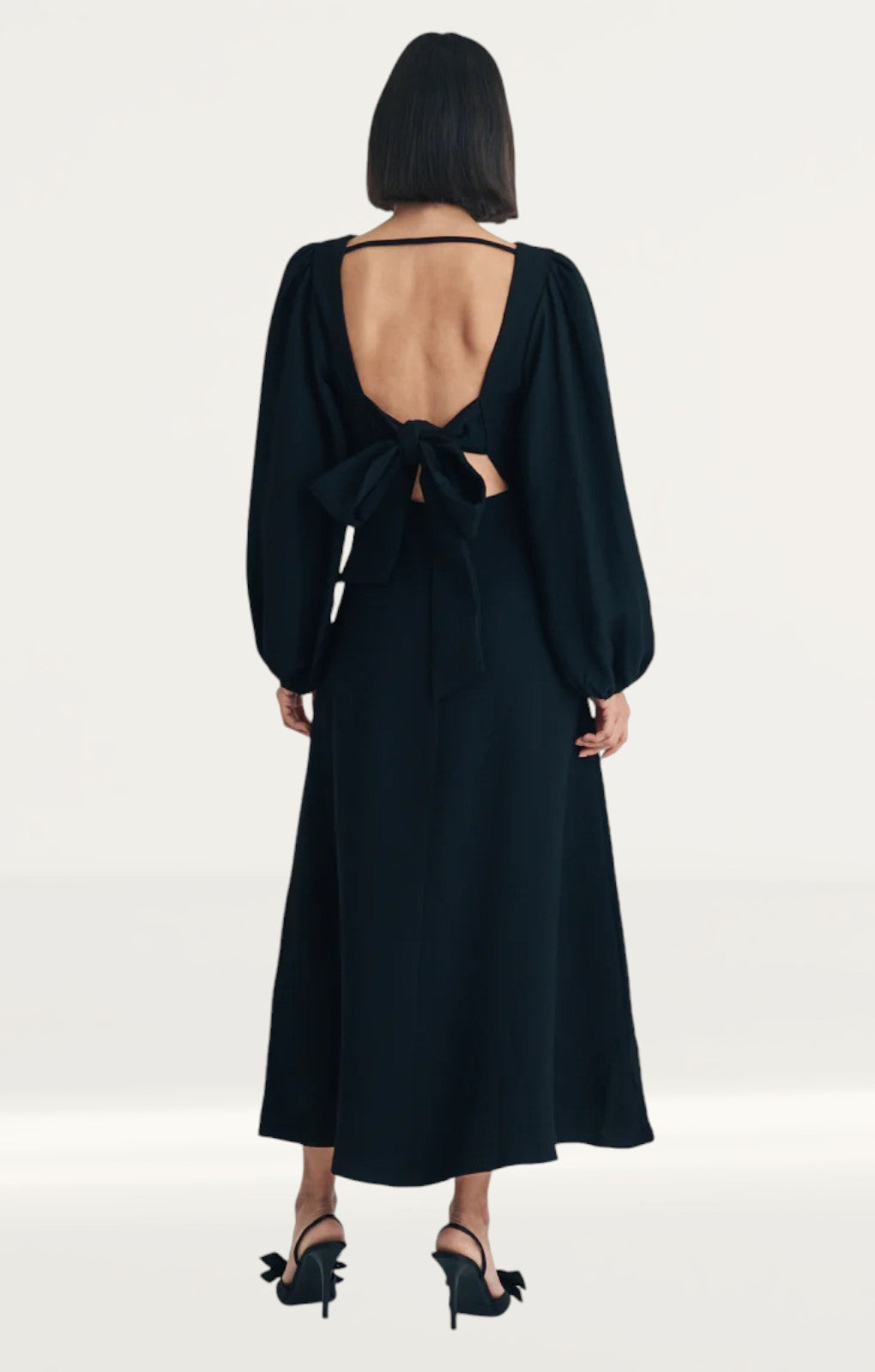 Nobody's Child Black Balloon Sleeve Zola Midi Dress