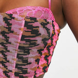 Afrm Mesh Tank With Lace Layer In Pink Herringbone