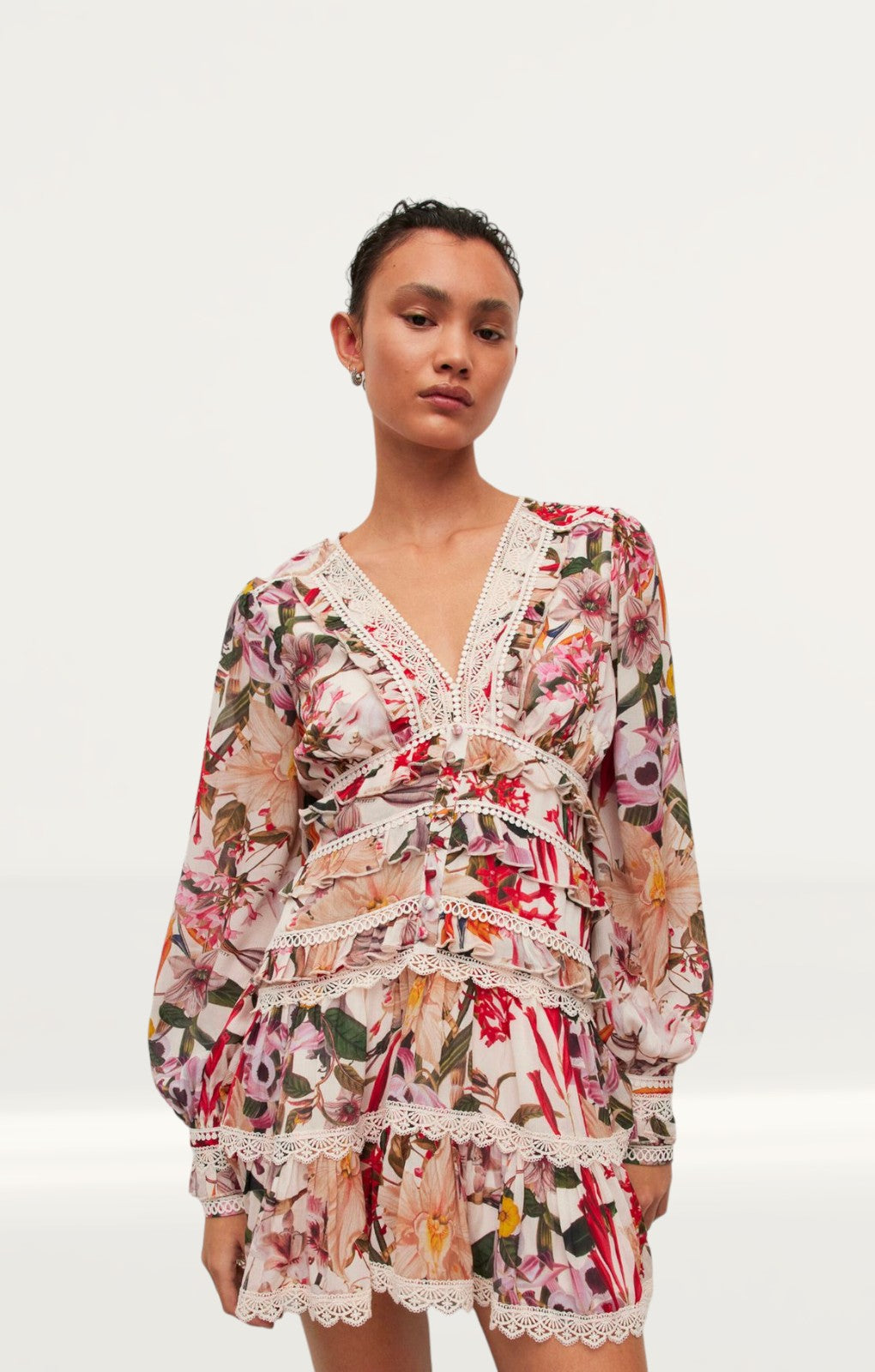 AllSaints Zora Leondra V-Neck Ruffled Mini Dress product image