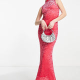 Amy Lynn Lana High Neck Sleeveless Maxi Dress In Hot Pink Animal Burnout
