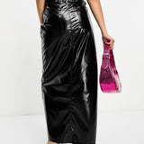 Amy Lynn Lupe Maxi Skirt With Front Split In Metallic Black