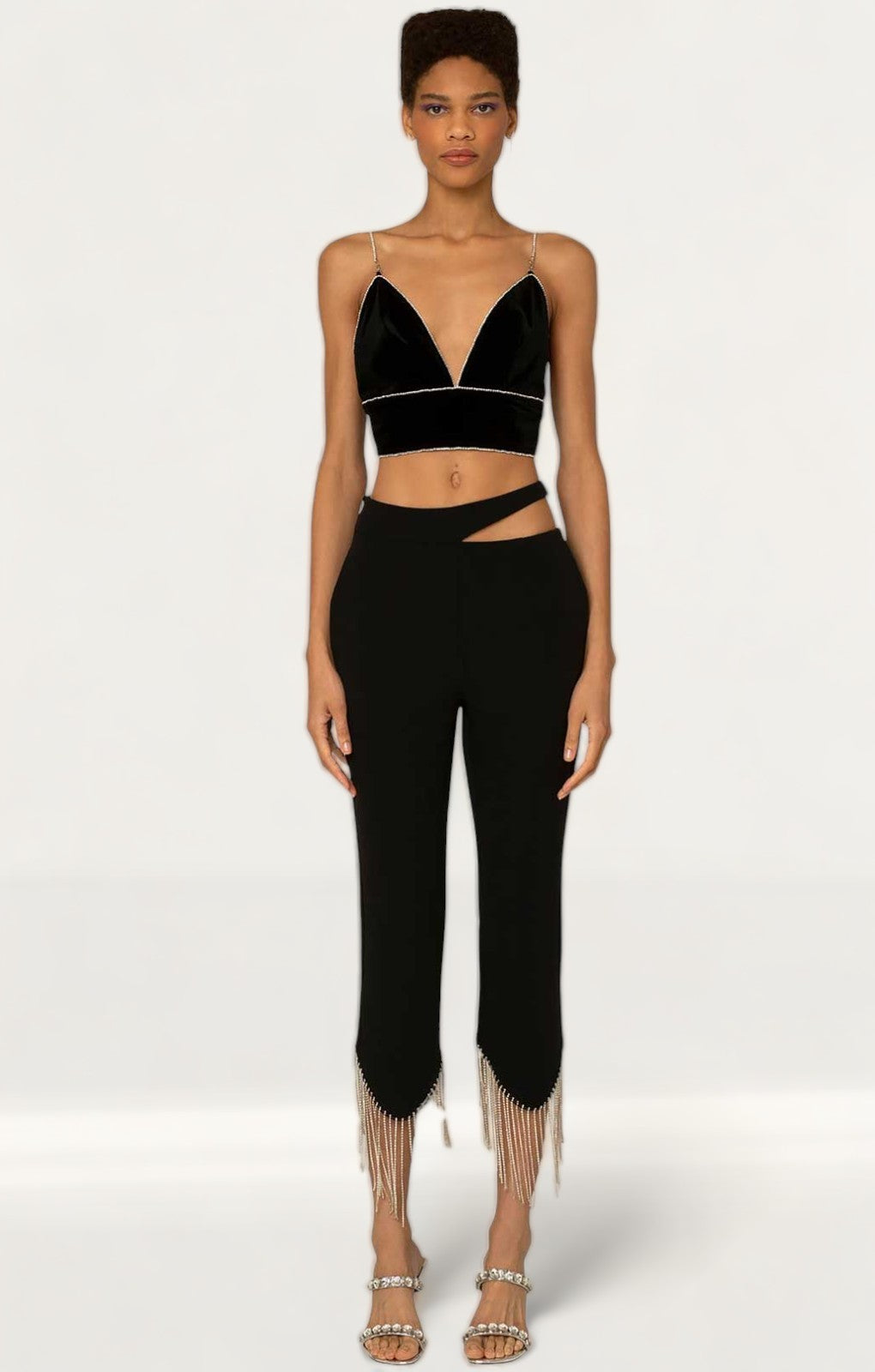 Amy Lynn Marcella Diamante Crop Top & Prince Diamante Fringe Trousers product image