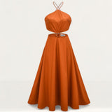 Amy Lynn Tan Orange Ava Halter Neck Dress