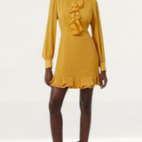French Connection Anna Cora Pleated Ruffle Mini Dress Gold