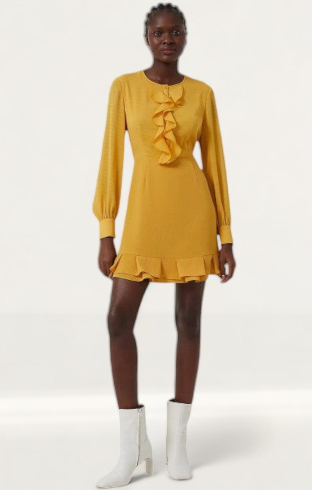 French Connection Anna Cora Pleated Ruffle Mini Dress Gold