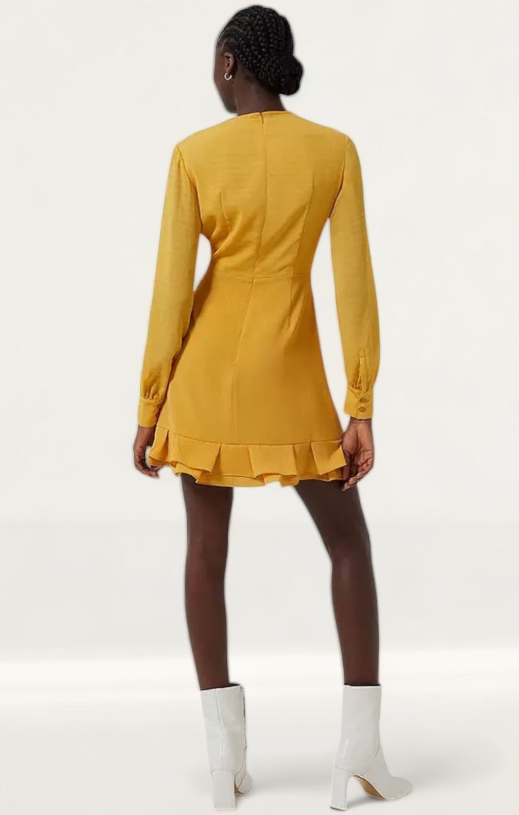 French Connection Anna Cora Pleated Ruffle Mini Dress Gold