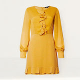 French Connection Anna Cora Pleated Ruffle Mini Dress Gold