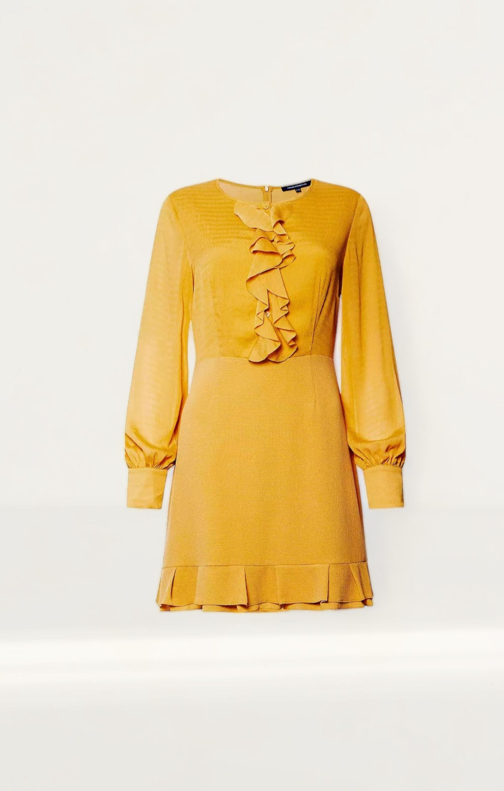French Connection Anna Cora Pleated Ruffle Mini Dress Gold
