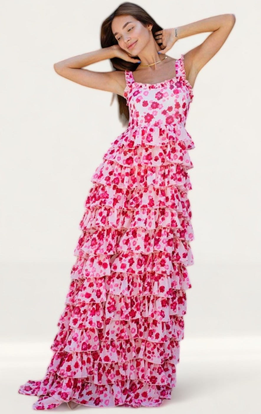 Anne Louise Boutique Pink Waterfall Maxi Dress product image
