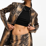 Annorlunda Low Rise Mini Skirt In Shine Brown Snake