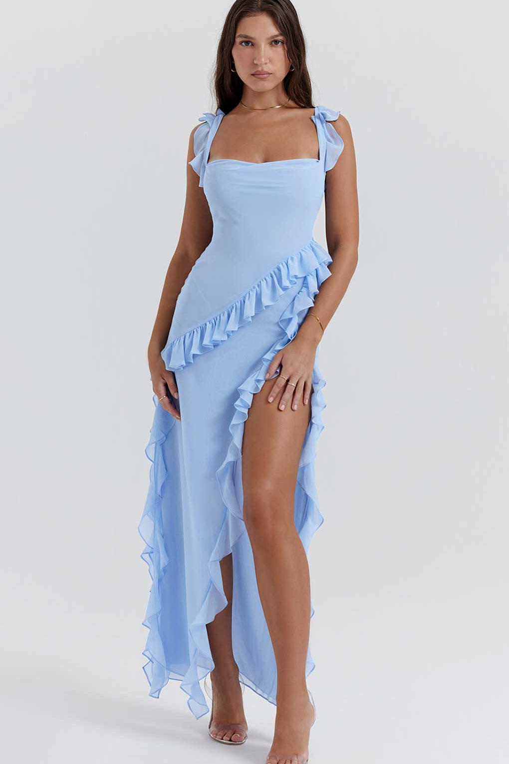 House of CB Soft Blue Ariela Ruffle Maxi Dress product image
