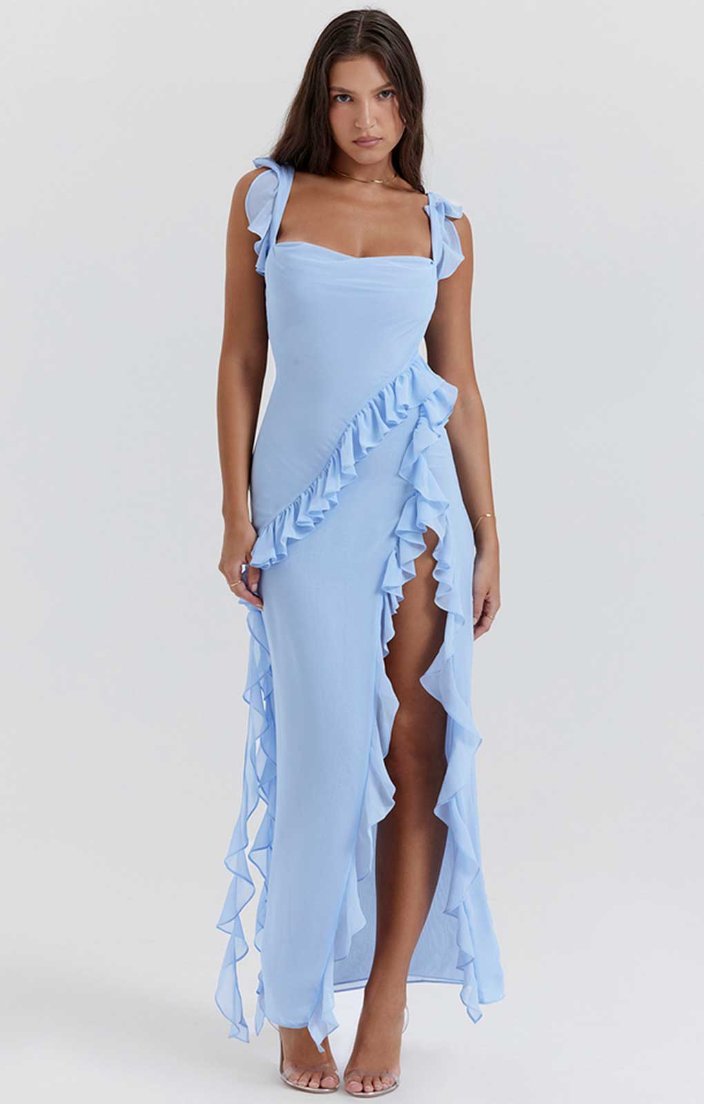 House of CB Soft Blue Ariela Ruffle Maxi Dress product image