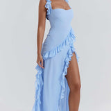 House of CB Soft Blue Ariela Ruffle Maxi Dress