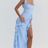 House of CB Soft Blue Ariela Ruffle Maxi Dress product image