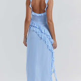 House of CB Soft Blue Ariela Ruffle Maxi Dress