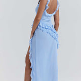 House of CB Soft Blue Ariela Ruffle Maxi Dress